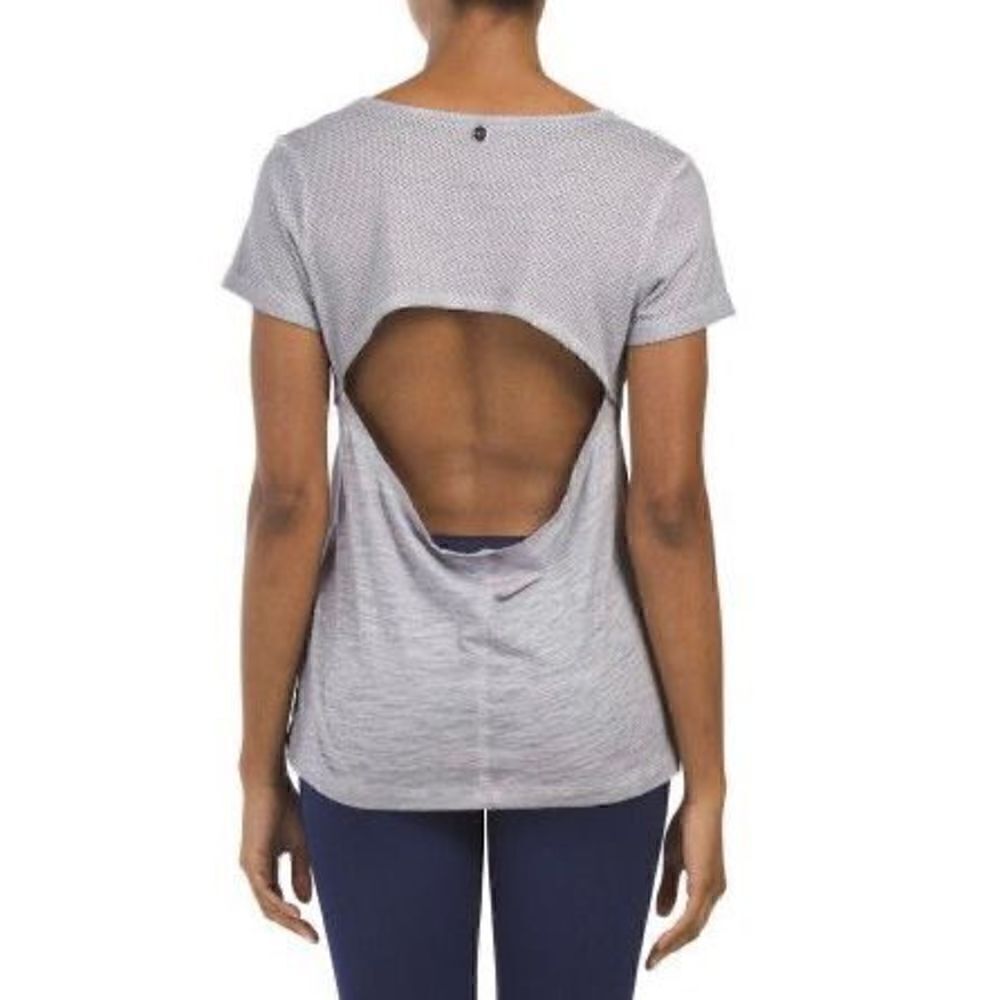 LORNA Jane ‘Cara’ Short Sleeve Open Back Tee Shirt In Heathered Gray Size Medium